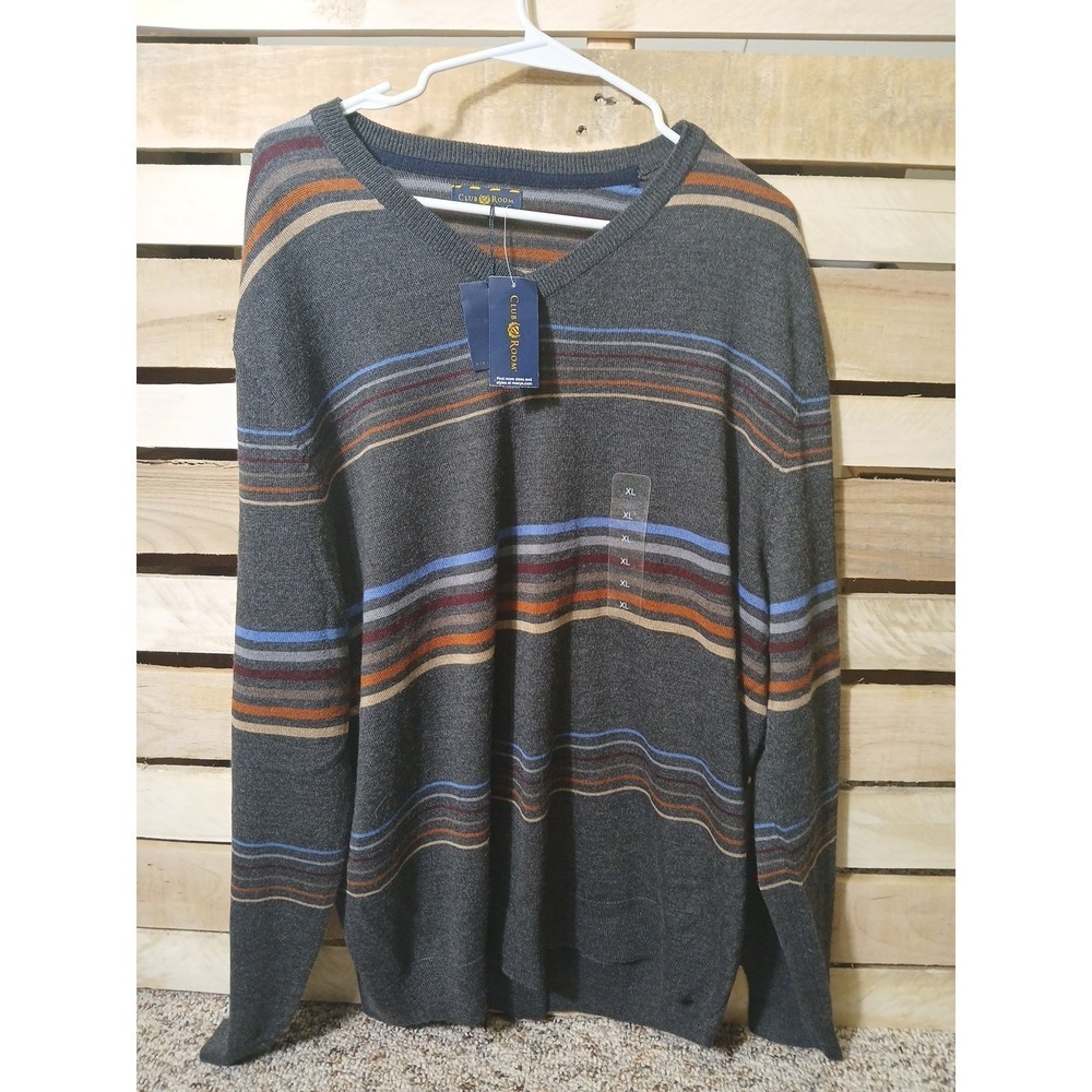 Club Room Men's V Neck Sweater Merino Wool Blend Ebony Heather Size XL 633